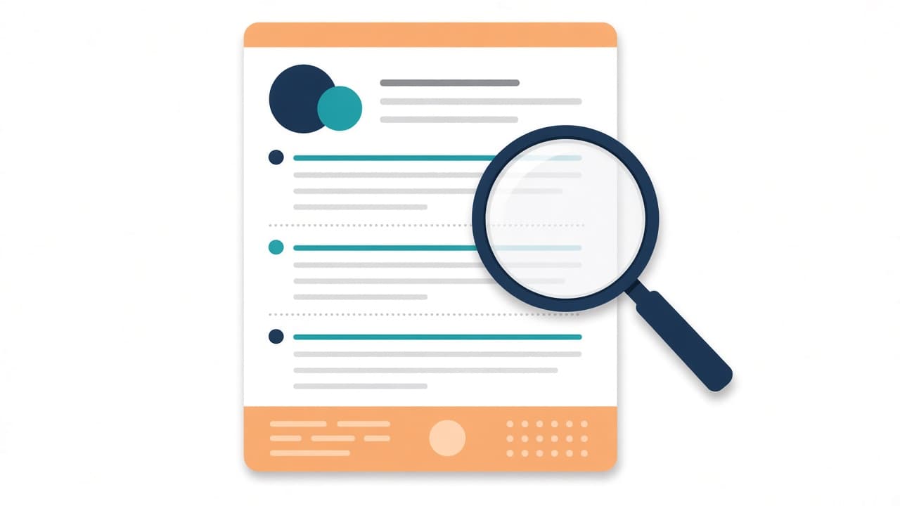 Resume with header and footer areas highlighted under a magnifying glass